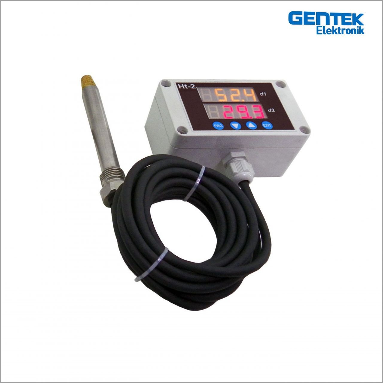 RS-485 - Röle Çıkışlı -5 mt  Kablolu Paslanmaz Çelik Problu - Göstergeli Sıcaklık Nem Transmitteri (120 C)